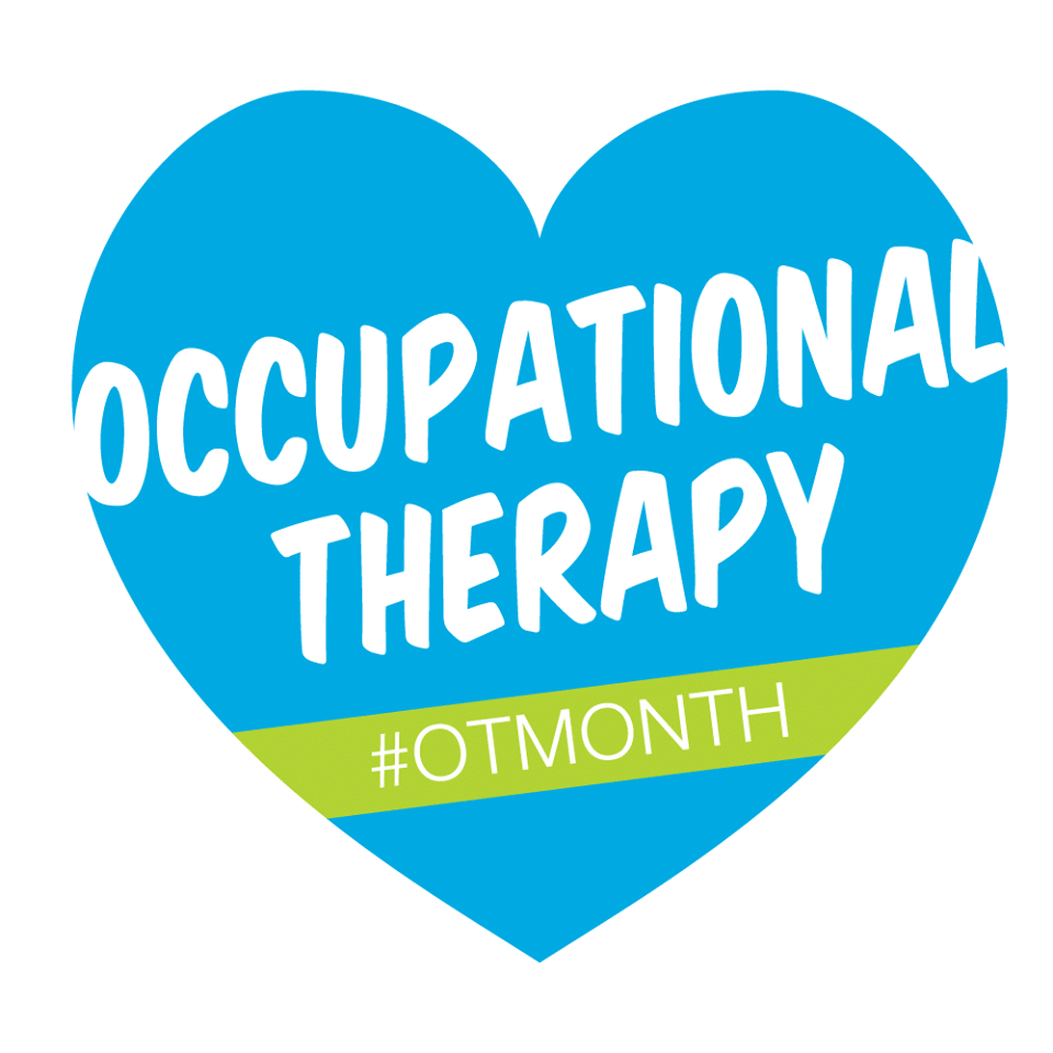 Occupational Therapy OT Month in blue heart graphic